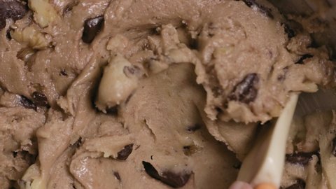 Close-up on Making and Mixing Chocolate Chip Cookies Dough, 4k