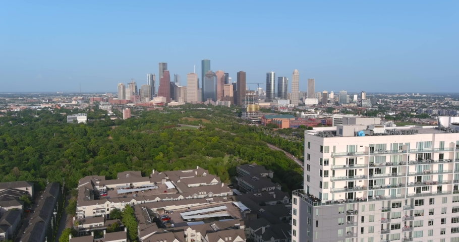 Aerial of city of Houston landscape near the downtown area