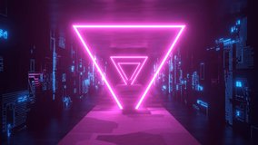 Neon Tunnel VJ Cyberspace Club Triangle Purple 3d render loop
