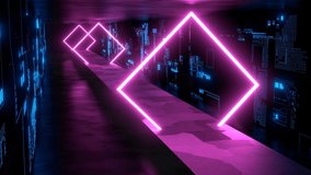 Neon Tunnel VJ Cyberspace Club Rhombus Purple 3d render loop