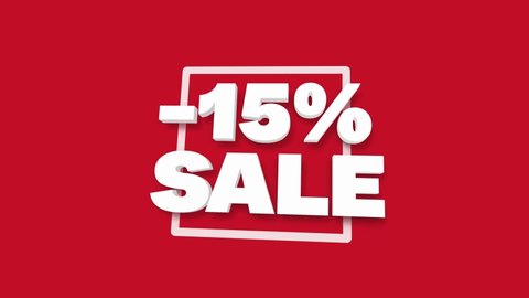 15 percent OFF. White 3D text looped animation with a fifteen percent discount for the sale on red background. Concept discount. Super promotion. Black Friday. 4k