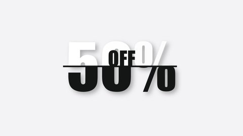 Countdown from 0 to 50 percent off discount on a white background in flat design. Business, shop, producte sale. Modern flat design and minimalist. Motion graphic. 4k