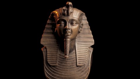 Tutankhamun Statue, Egyptian Pharaoh Burial Mask, Loopable Spinning Video, Black Background