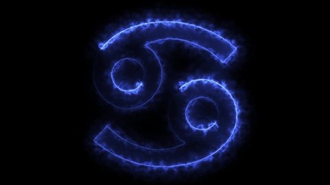 The Cancer zodiac symbol, horoscope sign lighting effect glow. Royalty high-quality free stock of Cancer  signs isolated on black background. Horoscope, astrology icons with simple style. flame video