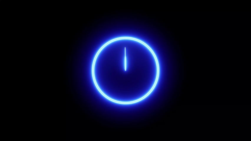 Animated clock with glowing neon light. looped animated clock.