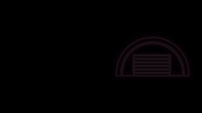 Glowing neon line Garage icon isolated on black background. 4K Video motion graphic animation.