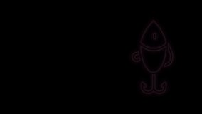 Glowing neon line Fishing lure icon isolated on black background. Fishing tackle. 4K Video motion graphic animation.