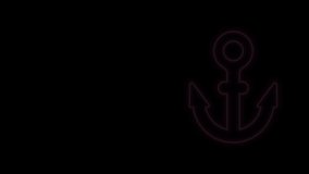 Glowing neon line Anchor icon isolated on black background. 4K Video motion graphic animation.