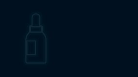 Glowing neon line Essential oil bottle icon isolated on black background. Organic aromatherapy essence. Skin care serum glass drop package. 4K Video motion graphic animation .