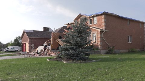 Barrie, Ontario, Canada July 2021 Massive Tornado destruction to residential homes  from EF-2 twister
