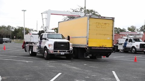 2021 U.S. Customs and Border Protection inspects trucks at Raymond James Stadium, Vehicle and Cargo Inspection System.