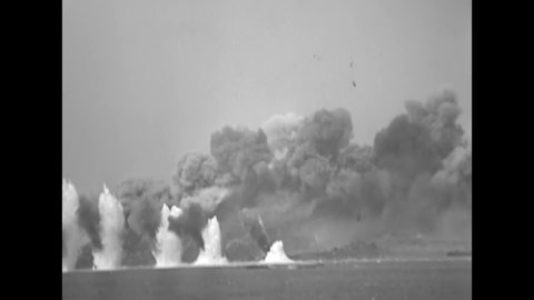 1944 - Excellent footage of allied B-24s and P-38s bombing Cezembre Island.