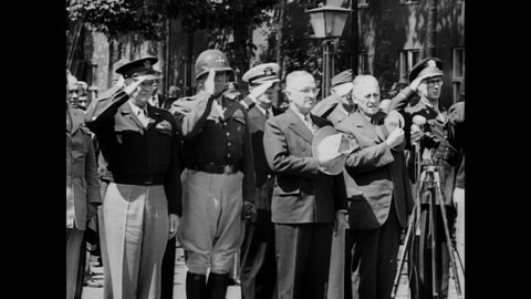 1945 - In a speech at a flag raising ceremony during the Potsdam Conference, Truman expresses that Americans want to fight only for world peace.