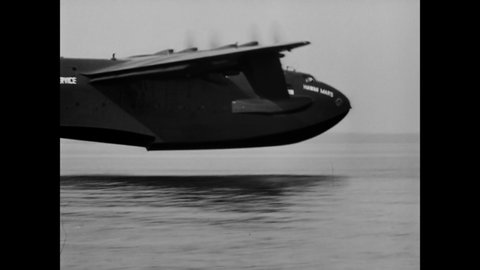 1945 - DeWitt Clinton Ramsey's wife christens the US Navy's latest Mars Flying Boat, and it takes off from the water in Ohio.