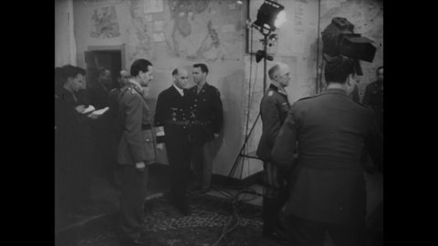 1945 - Nazi General Alfred Jodl arrives at Allied Force Headquarters in Reims, France to sign Nazi Germany's unconditional surrender to the allies.