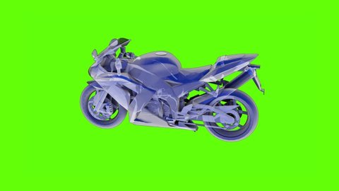 motorcycle illustration in black and white. vehicle lines spin around. automotive 3D rendering motorcycle element isolated on a black background. Seamless looping motion animated.