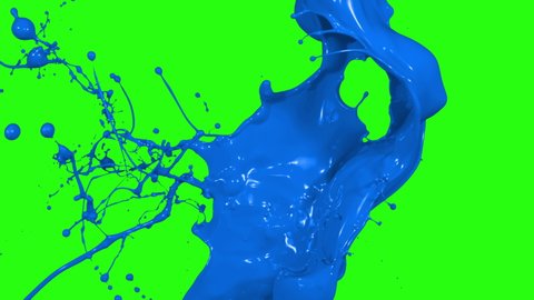 Blue Paint Splashing and Splatter From Right Slow motion isolated on Green Screen 4K