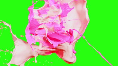Paint Splashing from Both Side Pink and Purple Painting Flow in 4K isolated on Green Screen 