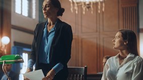 Court of Justice and Law Trial: Female Prosecutor Presenting Case, Making Passionate Speech to Judge, Jury. Multiethnic Attorney Lawyer Protecting Client's Innocents with Supporting Evidence. - Powered by Shutterstock - Get 15% off with code: PIKWIZARD15