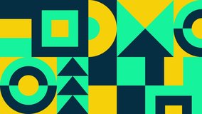Motion trendy graphic. Geometric dynamic banner. Seamless looping. Footage with decorative mobile forms, abstract simple shapes. Bright, colorful background. Animation for modern web design, websites