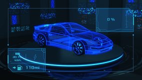 wireframe model of a generic sport car with a futuristic interface, concept of electric car (3d render) - Powered by Shutterstock - Get 15% off with code: PIKWIZARD15