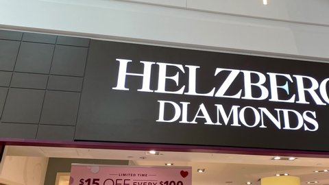 Orlando, FL USA - February 6, 2020:  Panning left on the exterior of a Helzberg Diamonds store in Orlando, Florida.