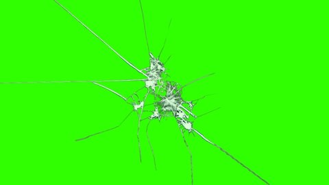 broken glass animation of several different objects on a green background
