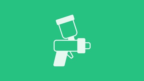 White Paint spray gun icon isolated on green background. 4K Video motion graphic animation .