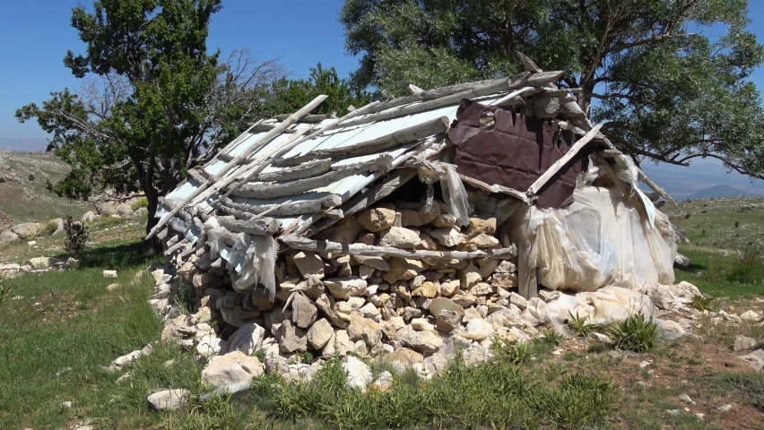 Eren montain, Mugla, Turkey - 26th of June 2021: 4K Nomad hut high in the mountains
