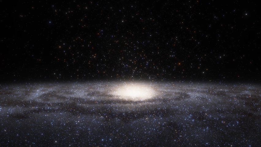 Traveling through star fields in space at supersonic speed. Billions of stars in the Milky Way or Andromeda galaxy
