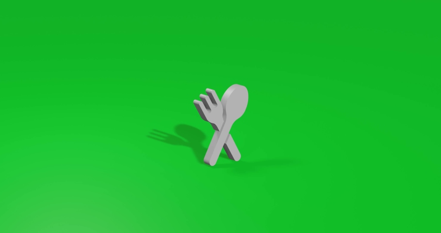 Animation of rotation of a white dinner time symbol Simple and complex rotation. Seamless looped 4k animation on green chroma key background