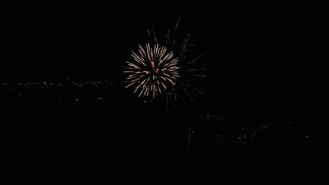 Panning drone video of 4th of July fireworks at night in Wichita Kansas 4k