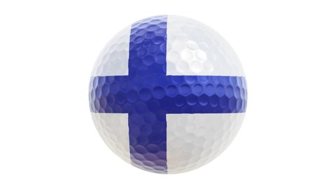 Realistic looping 3D animation of the spinning national flag of Finland golf ball rendered in UHD with alpha matte