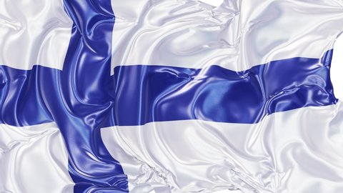 Realistic 3D animation of the national flag of Finland as fly away opener rendered in UHD with alpha matte