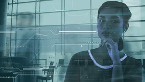 Animation of digital interface and data processing over businesswoman. digital interface, communication and technology concept digitally generated video. - Powered by Shutterstock - Get 15% off with code: PIKWIZARD15