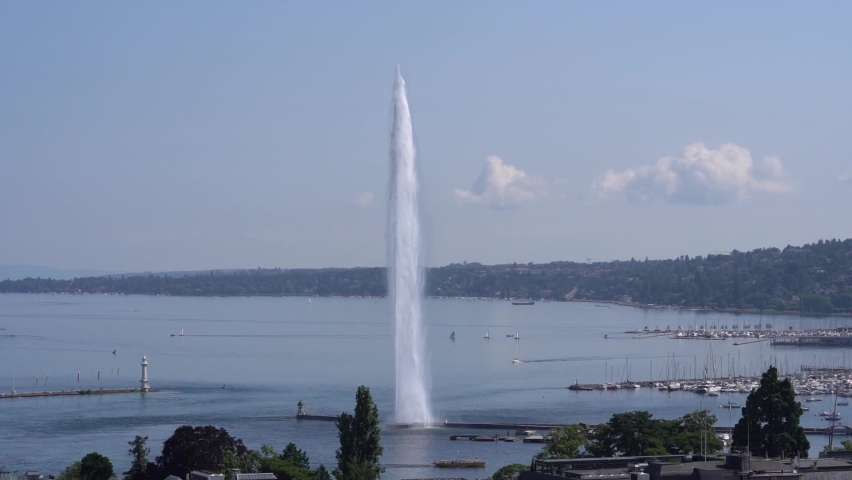 Aerial view of famous big water fountain (French Jet d