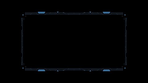 Technological HUD template. Frame HUD element. HUD viewfinder. Futuristic viewfinder of the future. HUD graphics around the edges for use in movies, games and animation. Alpha channel and 4K.