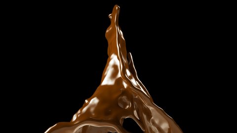 Chocolate Coffee Liquid splash 3D Animation, Transparent Background.