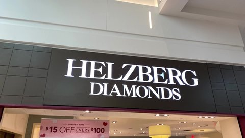 Orlando, FL USA - February 6, 2020:  Zooming in on the exterior of a Helzberg Diamonds store in Orlando, Florida.