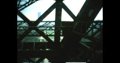 1977 panoramic up the eiffel tower, shot on s8mm