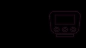 Glowing neon line Bicycle speedometer icon isolated on black background. 4K Video motion graphic animation.