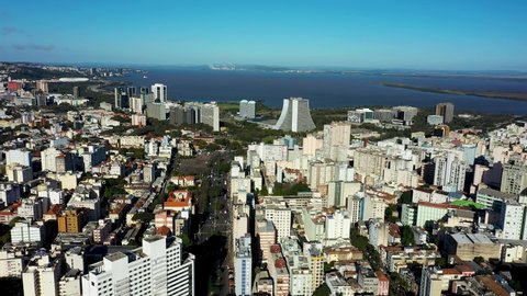 Porto Alegre, Rio Grande do Sul, Brazil. Panorama view of landmark of brazilian city. Buildings at downtown city of Porto Alegre, Rio Grande do Sul, Brazil. Downtown city aerial landscape.