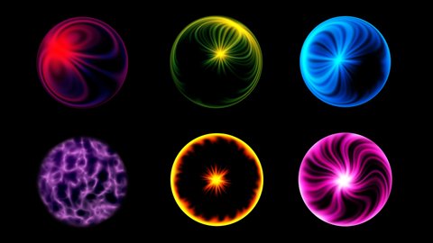 Set of six magic orb or bubble designs with different colors and effects. Alpha channel included.