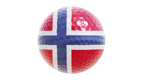 Realistic looping 3D animation of the spinning national flag of Norway golf ball rendered in UHD with alpha matte
