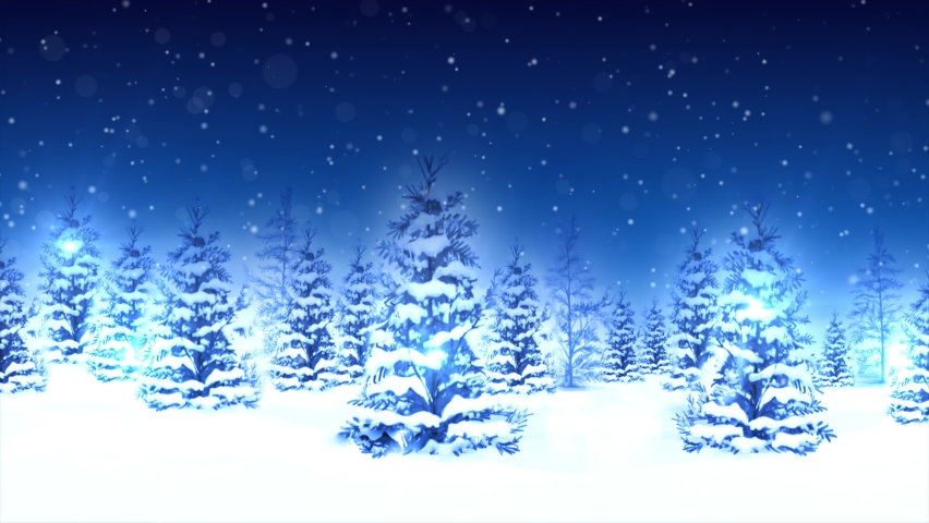 Winter scene as 4k animation loop. Christmas and New Year on shiny Xmas background. Snow winter forest under stormy snowfall sky. winter landscape with snowflakes, light, stars. Merry Christmas card. | Shutterstock HD Video #1076782823