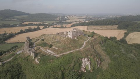 Ireland Castle On Hilltop - Rock Of Dunamase Surrounded By Agricultural Terrain - Aerial Orbiting Shot