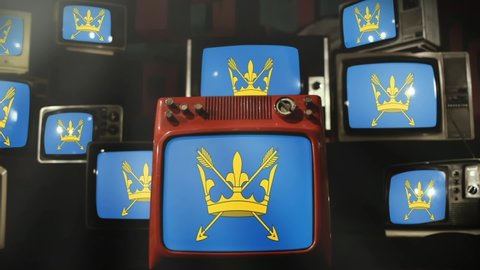 The Flag of Suffolk, UK, and Vintage Televisions.  