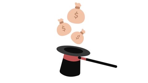 Animated illustration of make money using magician hat. Suitable for business and finance content.