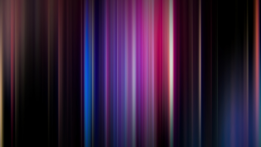 Animation loop technology multicolored light vertical lines wave animation on black. Abstract dark motion gradient light trails futuristic background motion. 4K artistic stripes glowing light VJ loop.