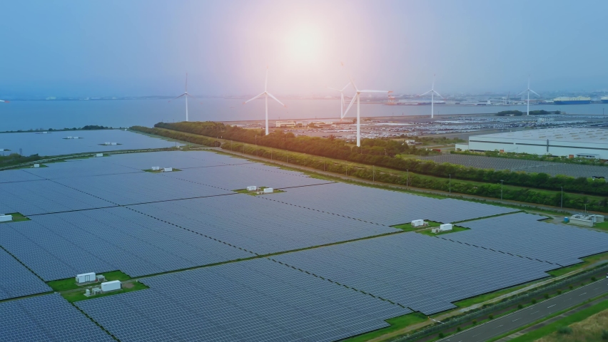 Solar power plant and communication network concept. Renewable energy. Smart grid. Sustainable resources. Royalty-Free Stock Footage #1076805038